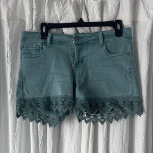 Crochet-Hem Teal Women's Shorts